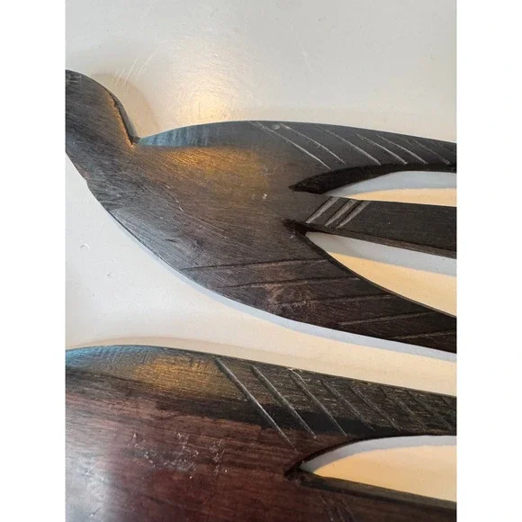 VTG Hand Carved Ebony Wood Swallow Bird Hair Combs African Folk Art Set of 3